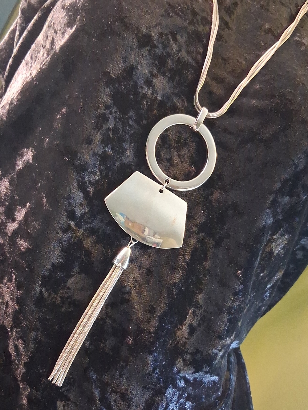 Chico's Silver-Tone Geometric Tassel Pendant Necklace
